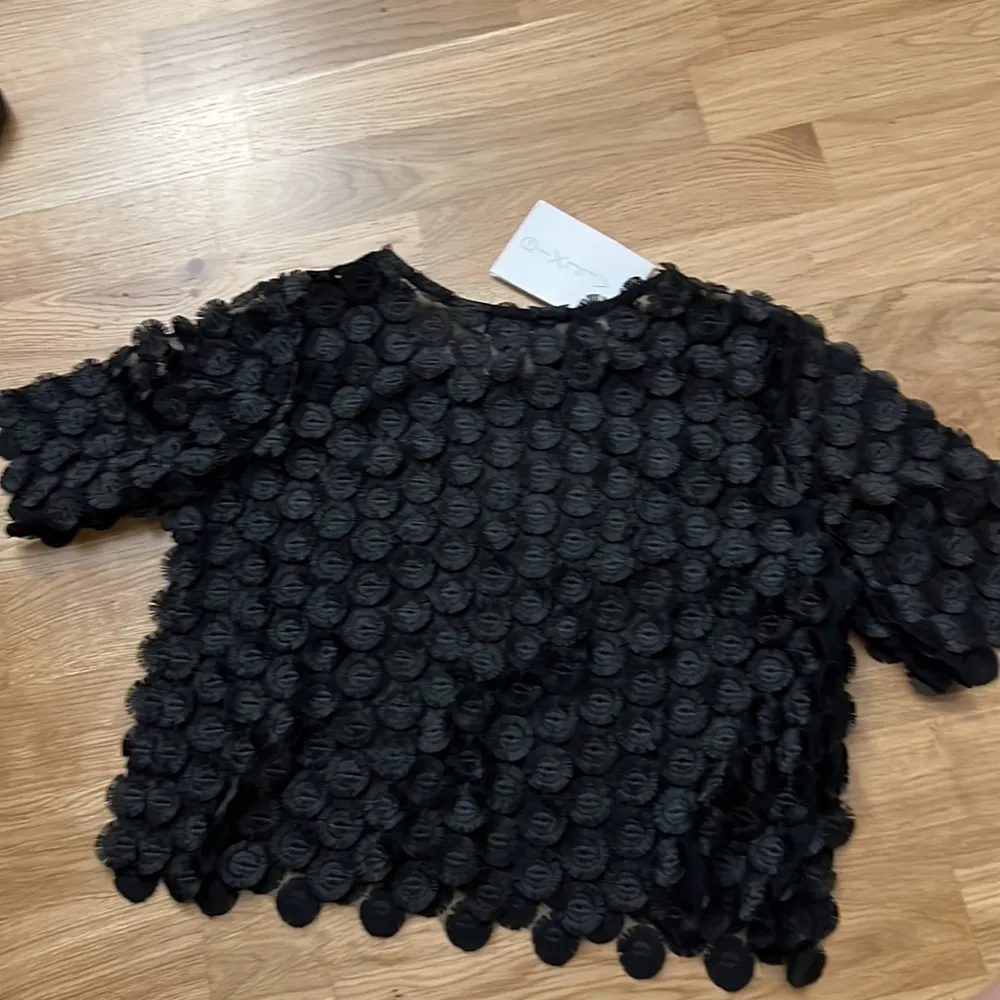 NWT Alexis sheer black floral applique crop top - Image 6