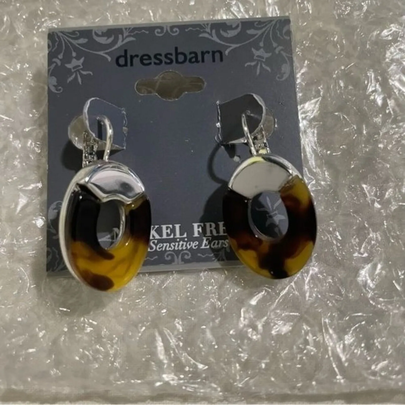 DressBarn Earrings New Tortoise Shell Resin Beige Silver-Tone Dangle Drop - Image 4