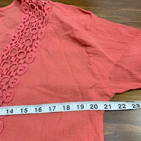Venus Crochet Trim Cover Up Womens‎ Size Large Pink Tunic Top 3/4 Sleeve Blouse - Image 6