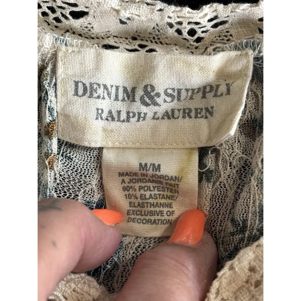 Denim & Supply Floral Cream/Blue Short Flutter Sleeves‎ Sweetheart Blouse Size M - Image 6