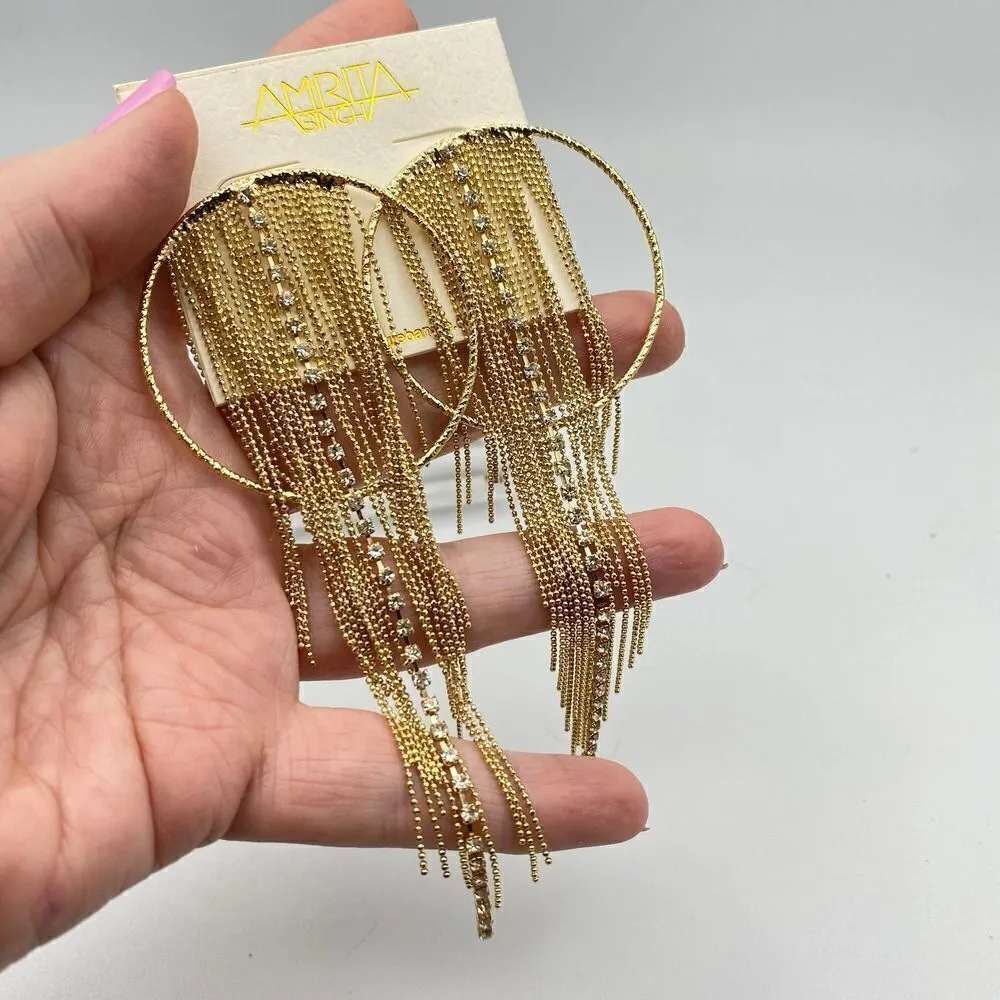 Amrita Singh Gold Chain Fringe Austrian Crystal Statement Earrings - Image 3
