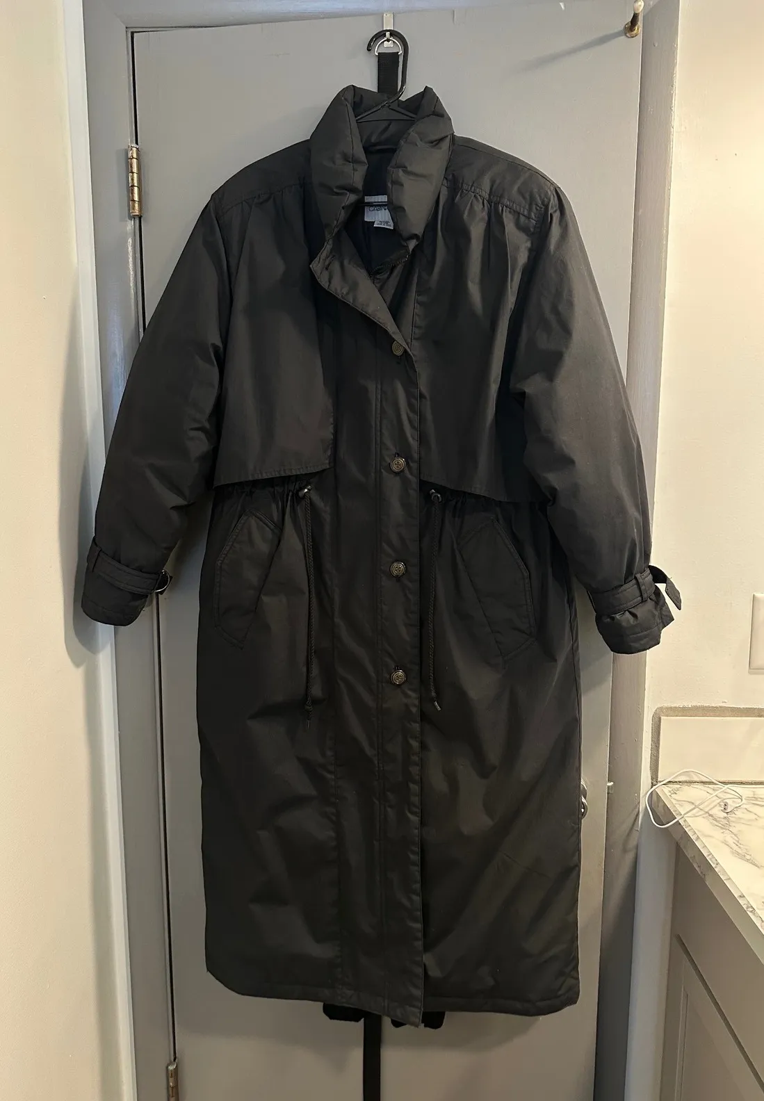 Cabin Creek Black Full Length Trench Coat Large Down Waterfowl Feather Filled - Image 1