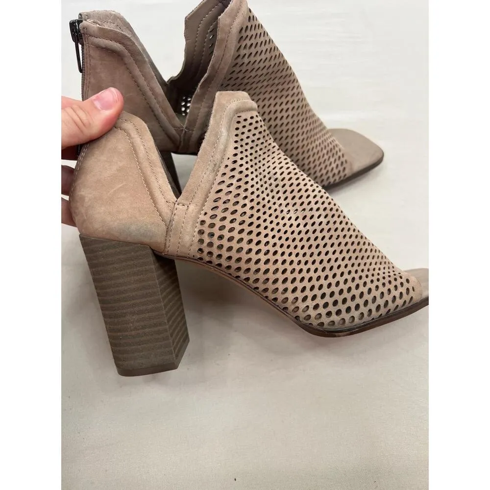 Vince Camuto Katnina Heels Size 9M Brown PeepToe Bootie Chunky Mesh Zipper Chic - Image 9