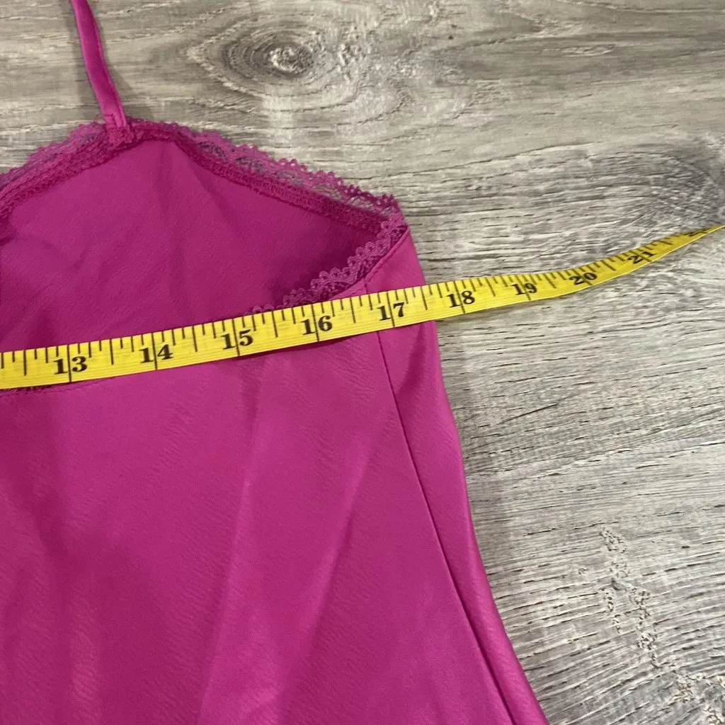 Sexy & Flawless Fuschia Satin Slip Dress W/ Lace Accents Size M By Wild Fable - Image 5
