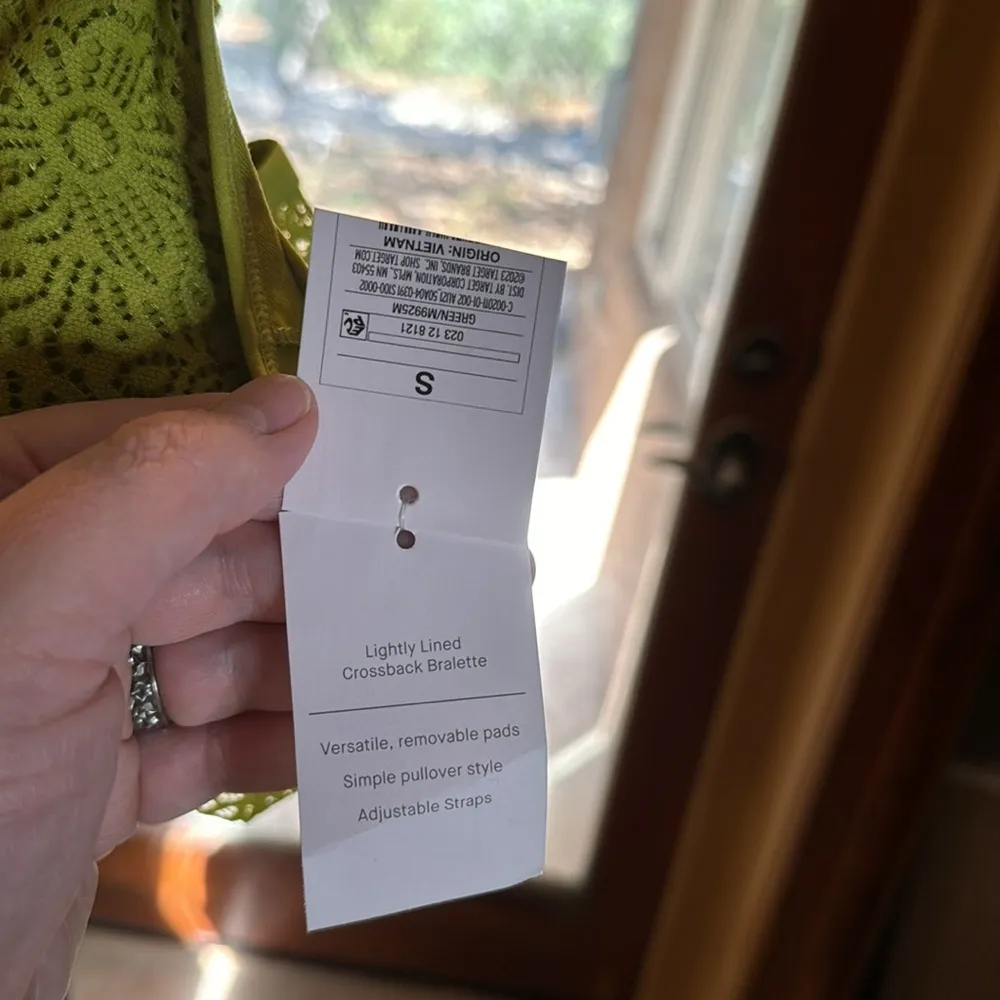 NWT Auden Lightly Lined Lace Cross back Bralette Olive Size Small Green - Image 7