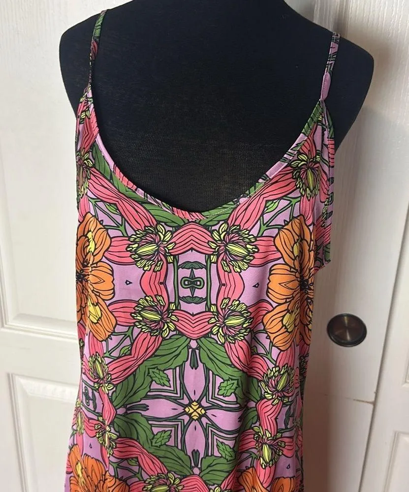 NWT NUVULA SATIN EXOTIC FLORAL ORANGE PRINT MAXI CAMI SLIP DRESS Pink Size M - Image 3