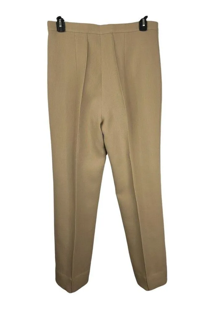 Andrew GN Womens size 46 10 Wide Leg Wool Pleated Dress Pants Caramel Crepe Brown - Image 2