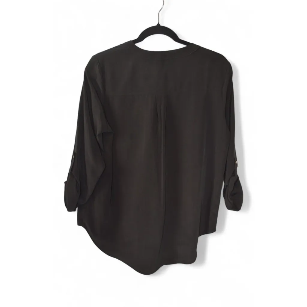 Primark Black Zip Front Blouse Roll Tab Sleeves Women's Size 12 Work Top NWT - Image 3
