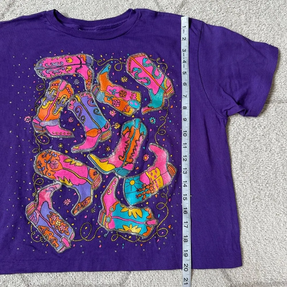 Vintage Purple Cowboy Boot Graphic Embellished T - Image 5