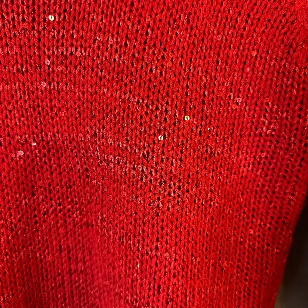 LEI Red Sequin Knit Cowl Neck Sweater Women’s Medium - Image 6