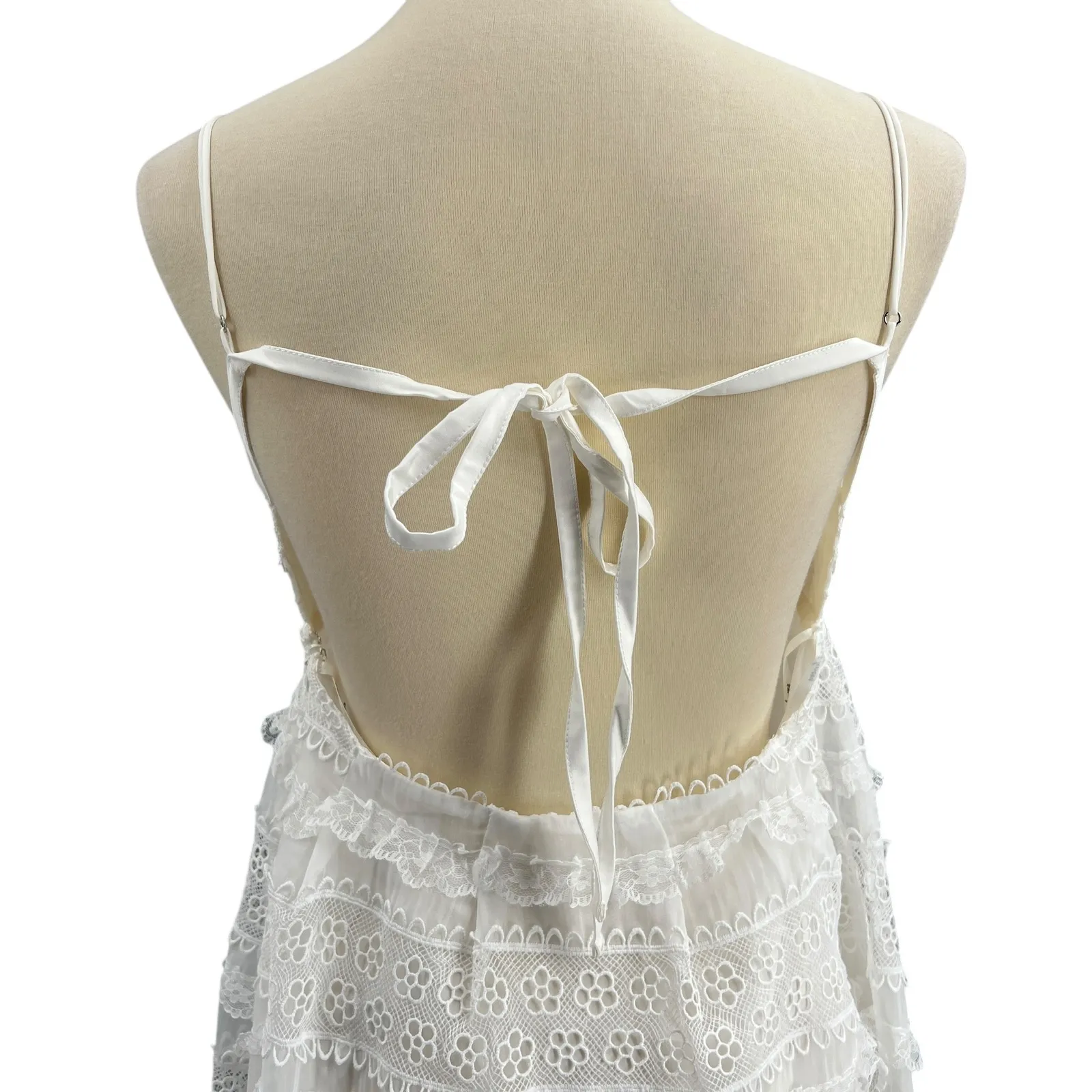 For Love & Lemons White Lace Eyelet Cutout Tie Back Midi Dress Size L New Size L - Image 5