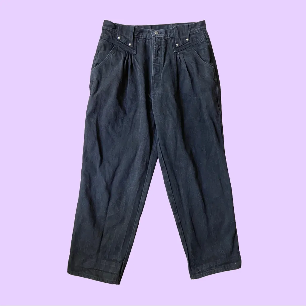Vintage 80s High waisted pleated black denim jean pants š„ Size undefined - Image 3