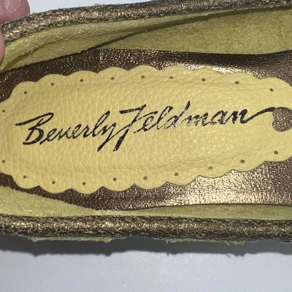 Beverly Feldman Flushed Vintage Metallic Rhinestone Kitten Heel Loafers Gold Size 7 - Image 8