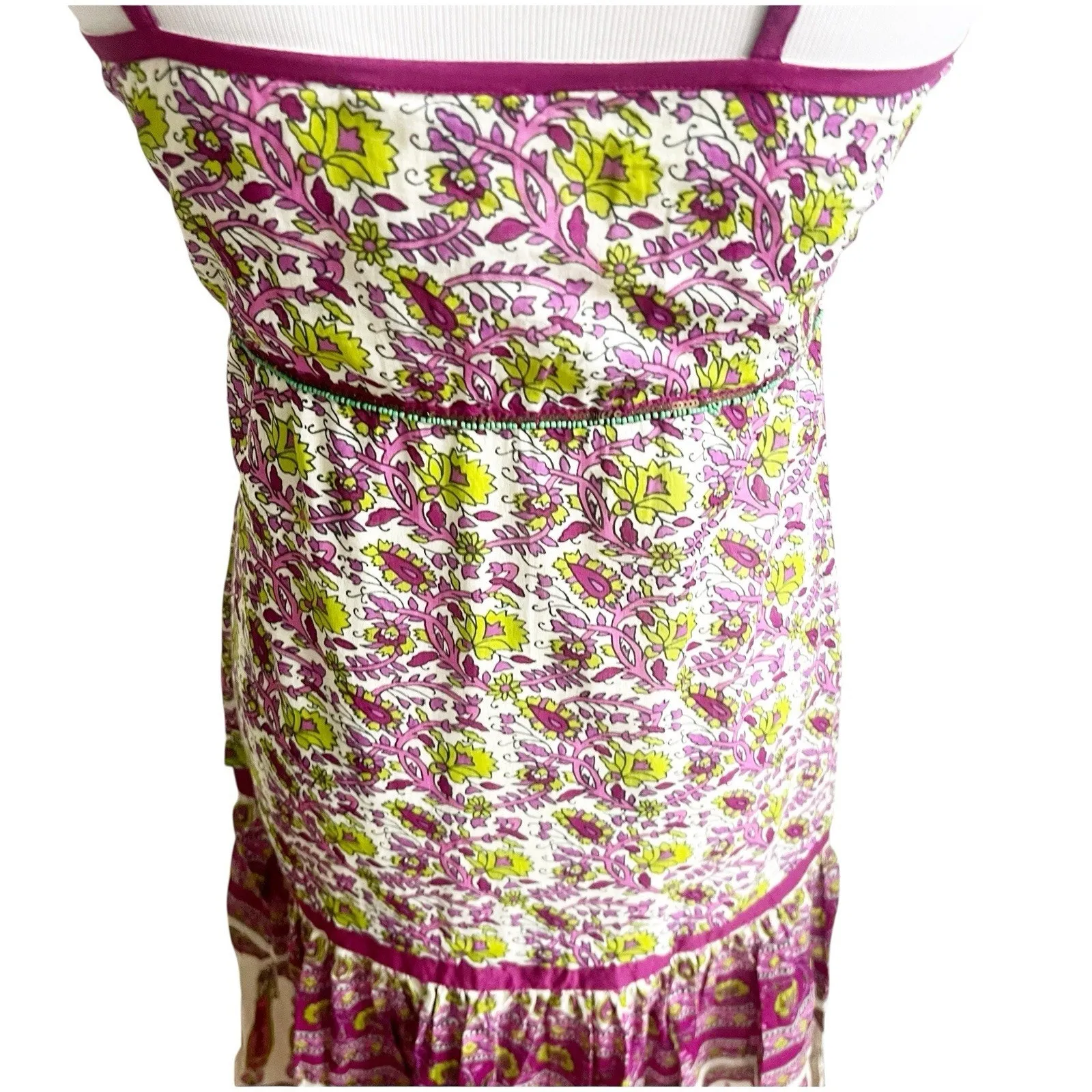 Anthropologie Chaudry Raga Madi Dress Floral Spring Print Beaded Medium Purple - Image 10