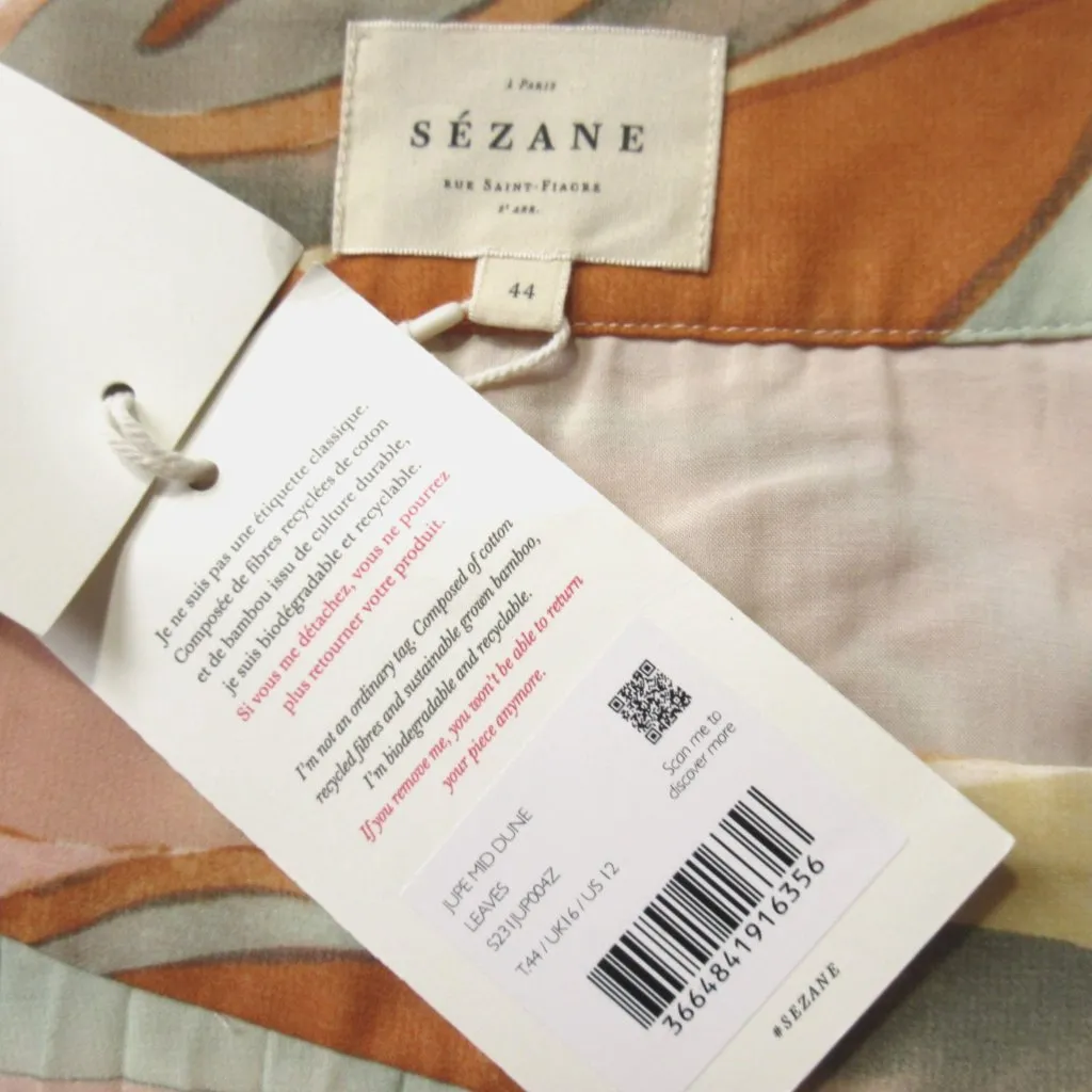 NWT Sezane Dune in Leaves Print Pleated Chiffon A-line Midi Skirt 44 / 12 - Image 4