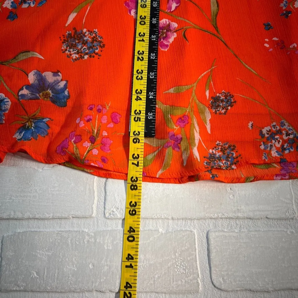 CALVIN KLEIN Dress Womens 14 Orange Floral‎ Chiffon Empire Waist A-Line V-Neck - Image 3