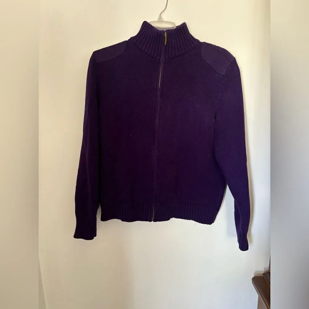 Lauren Ralph Lauren purple turtleneck full zip sweater L 100% cotton - Image 5