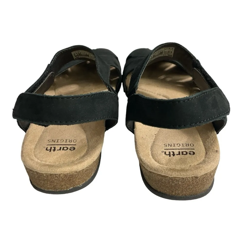 EARTH ORIGINS Birdine Sandals Sz 9 M Black Suede Leather Wedge Flat EUC 40.5 - Image 4