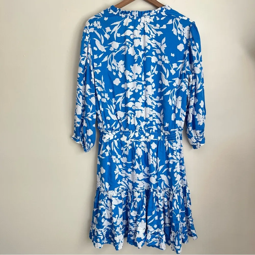 Walker & Wade Ibiza Dress Cornflower Blue Ruffle elastic waist Beads lightweight Size L - Image 5