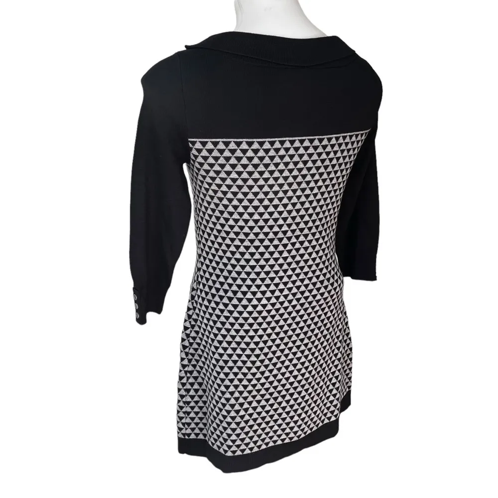 White House Black Market Geometric Knit Black Gray Sweater Mini Dress, Sz M - Image 6