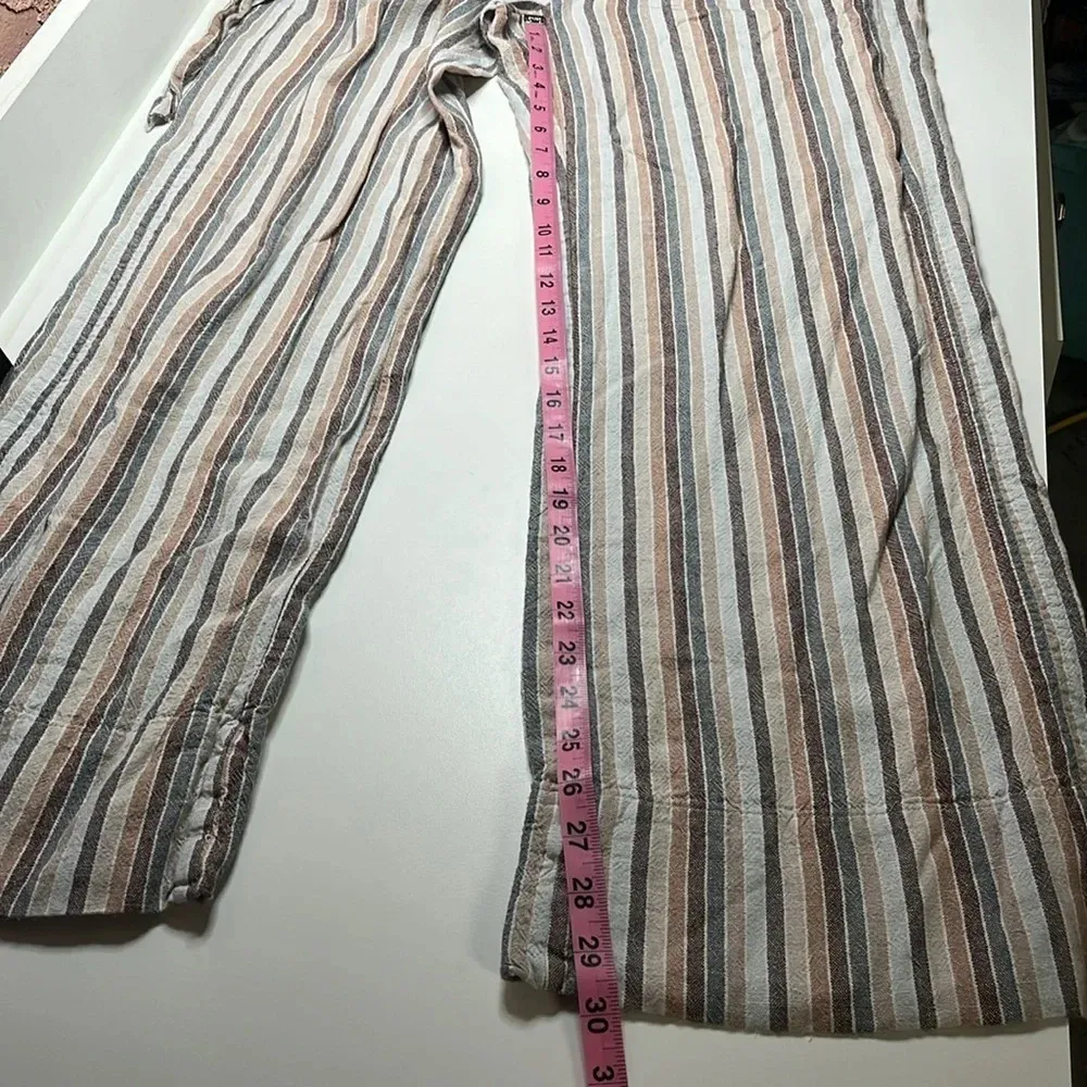 Linen blend striped pants front tie stretchy bunched waist size medium - Image 2
