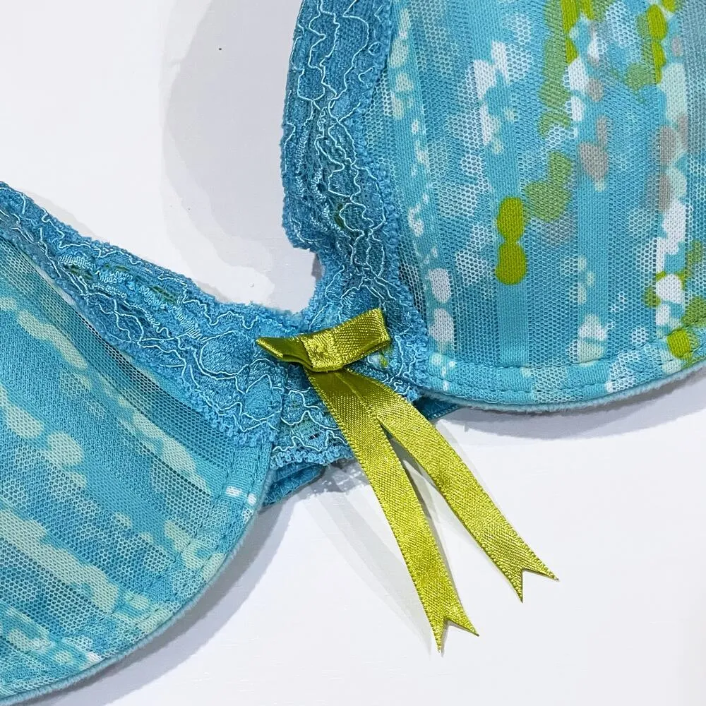 NEW Elle MacPherson 34A Sheer Ribbons Contour Bra Lace Underwire Blue Print Bow Size undefined - Image 3