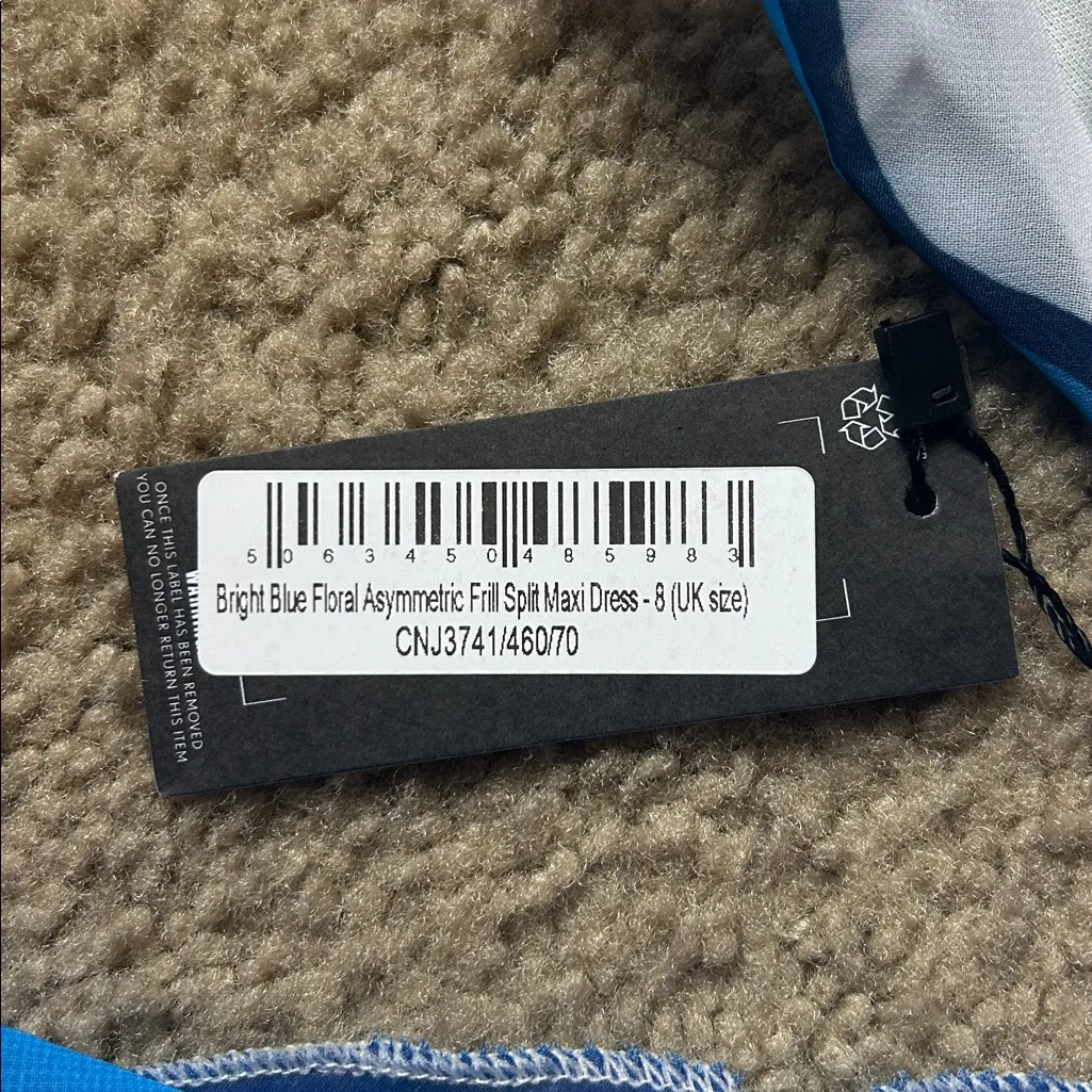 PrettyLittleThing Asymmetrical Blue and White Ruffle Dress - Image 5