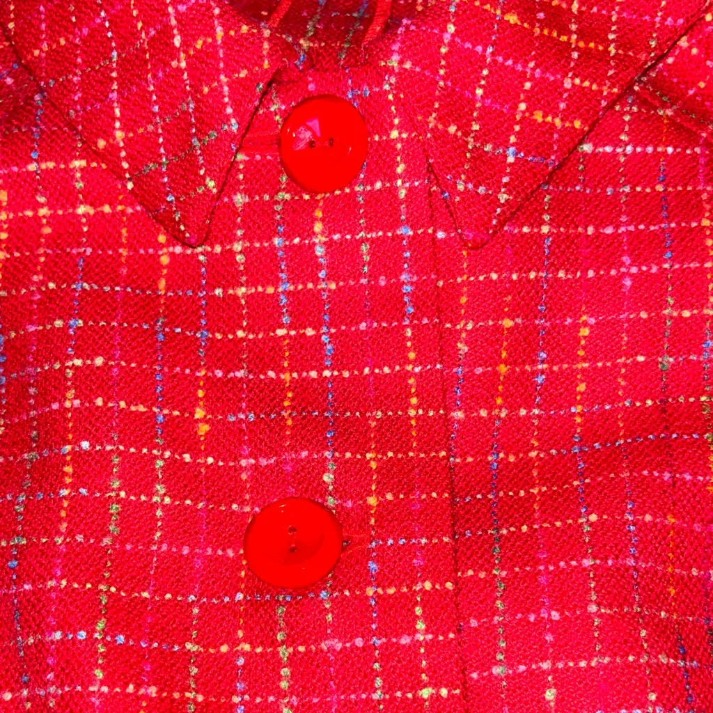 Elegant Red Colorful Tweed Plaid Sleeveless Dress Jacket Set Teacher Preppy - Image 11