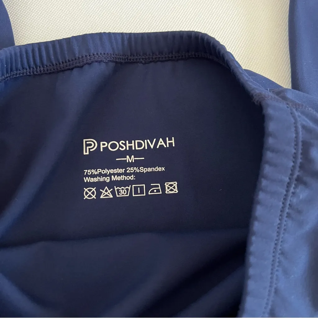 Poshdivah Maternity Legging Size Medium Navy Blue Side Pockets Stretchy - Image 6