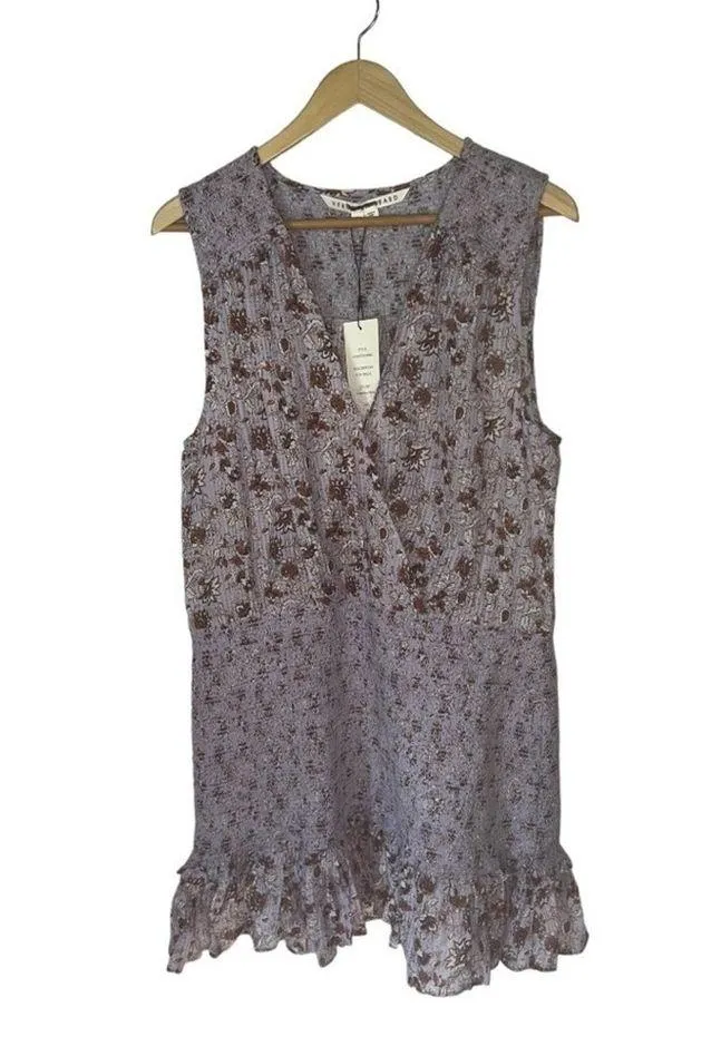 Veronica Beard Cox Lavender Floral Print Sleeveless V-Neck Smocked Mini Dress XL - Image 3