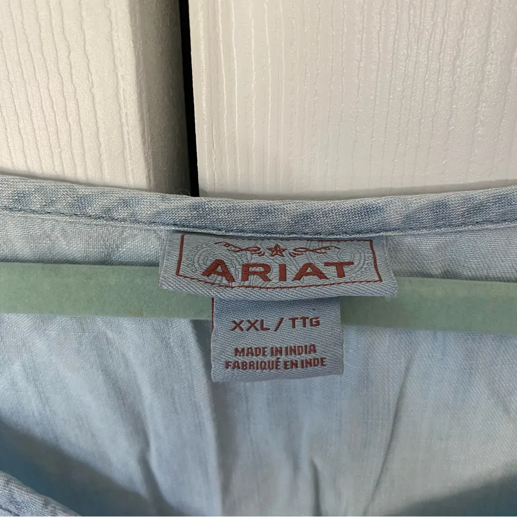 Ariat Women XXL Eden Poncho Blouse 100% Tencel Light Blue Ruffle Western - Image 2