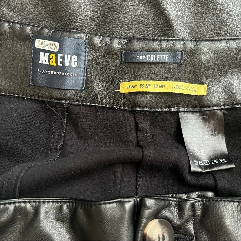 Anthro Maeve Women’s Colette High Waist Faux Vegan Black Leather Wide Leg Pants - Image 4