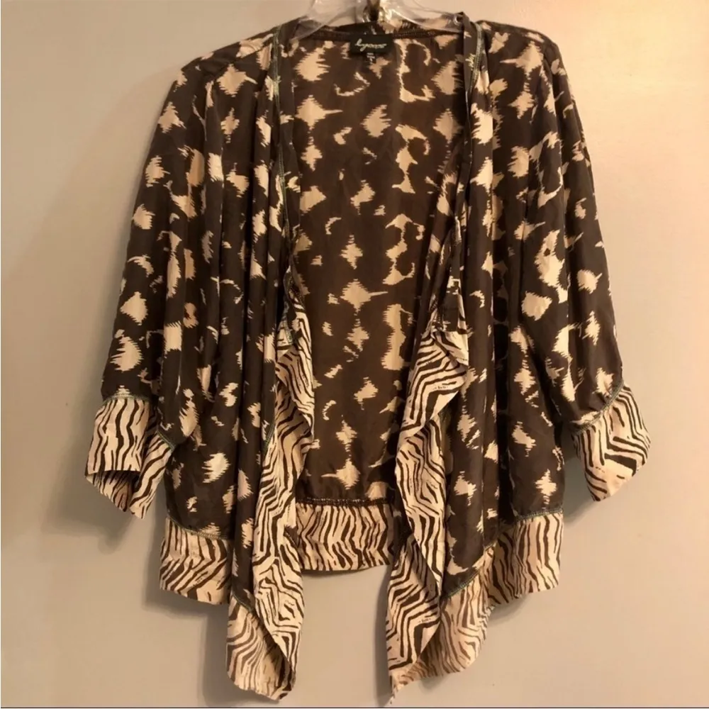 Lynn Ritchie 100% Silk Animal Print Ikat Cardigan Size Small Brown - Image 12