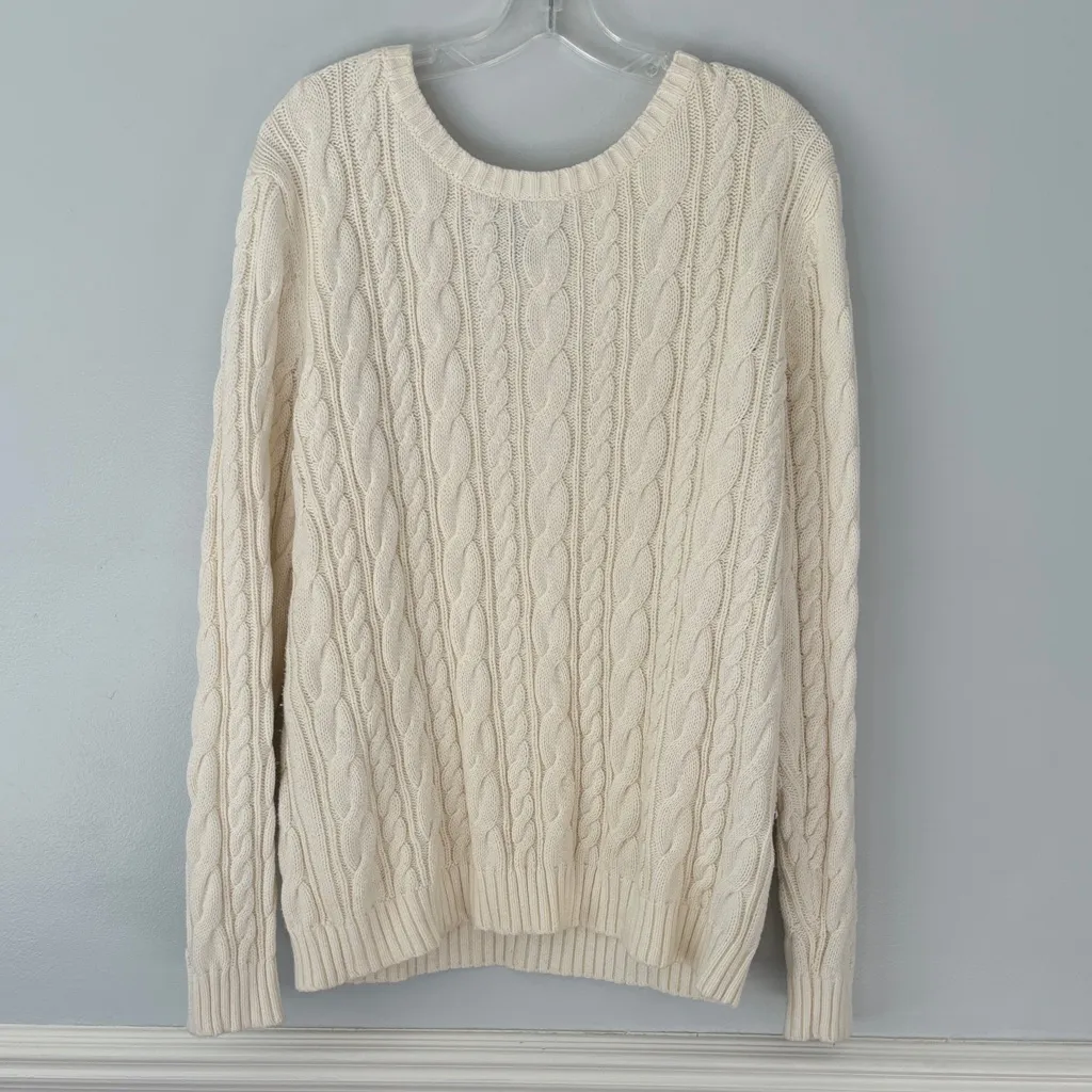 Lands' End Ivory Cable Knit Drifter Sweater Size Large Tall Fisherman Nautical White - Image 2