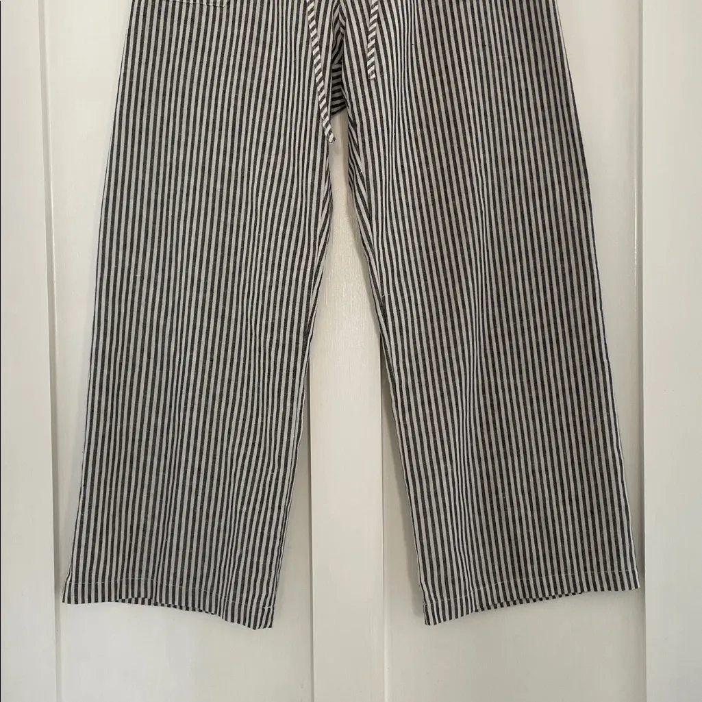 4OUR DREAMERS Striped Linen Blend Wide Leg Mid Rise Drawstring Pant Size XL Black - Image 6