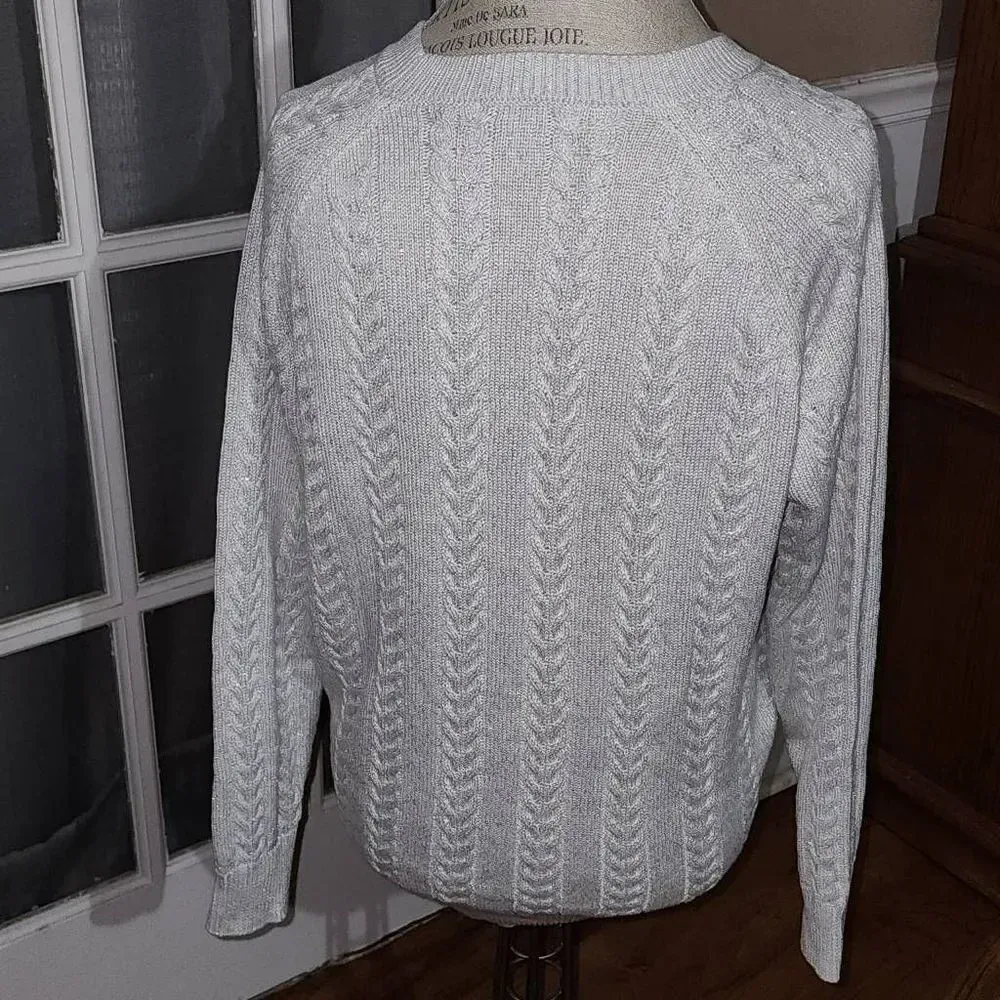 Athleta  Womens White Metallic Crossroads Crew‎ Sweater Small - Image 2