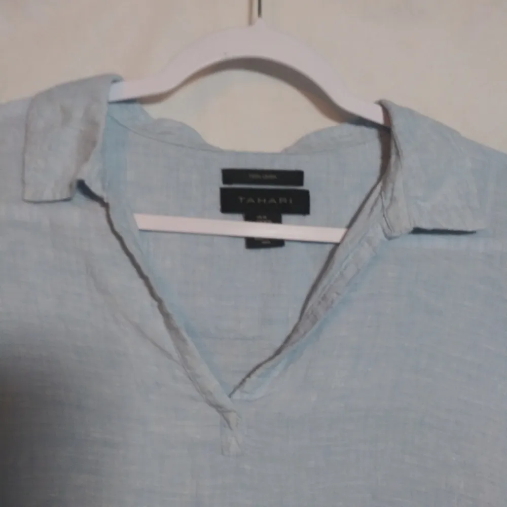 Tahari Light Blue Linen Women's Tunic Top  3/4 Sleeves Beach Natural Size M - Image 2