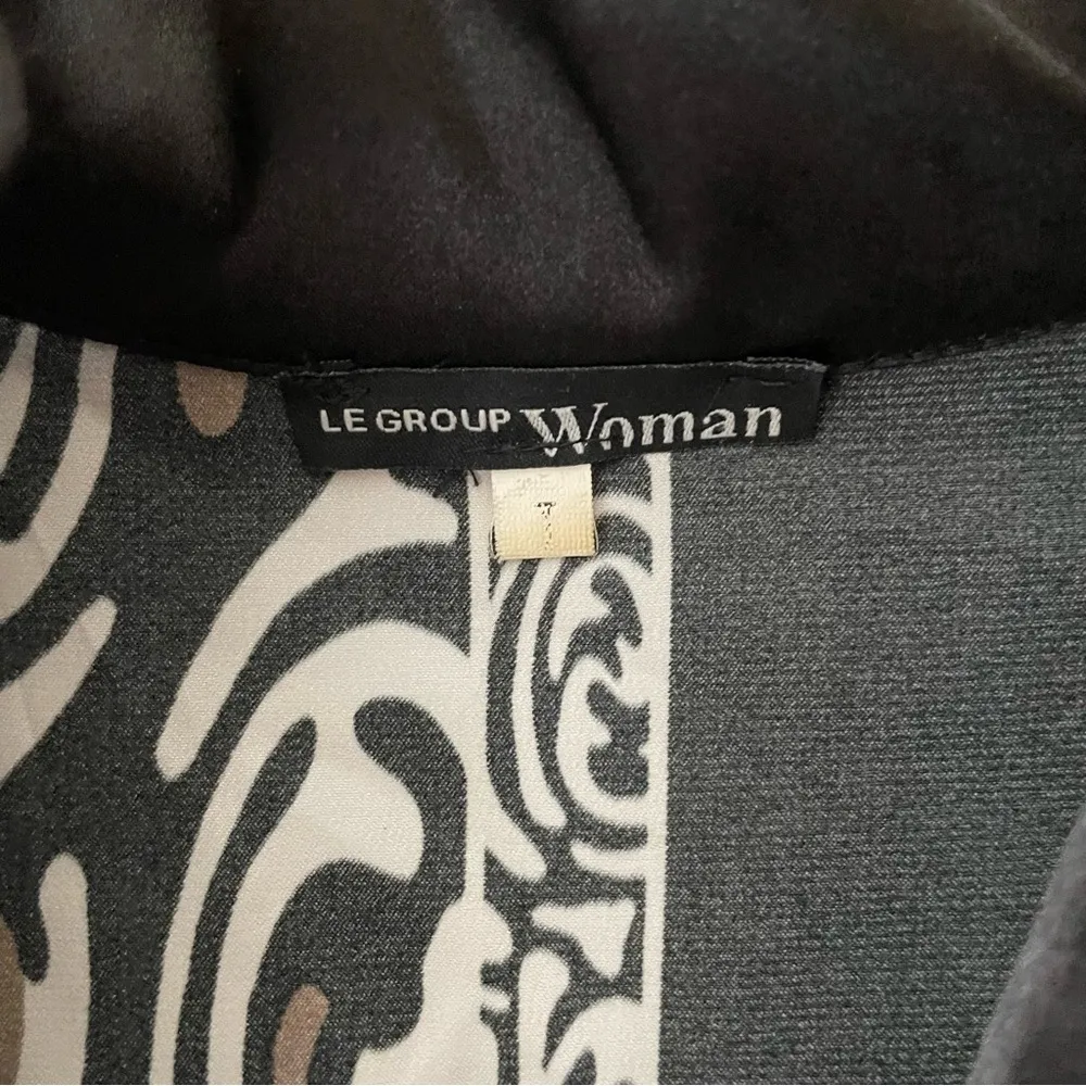 Satin Tribal Animal Print Long Sleeve Tunic Blouse Medium Black - Image 3