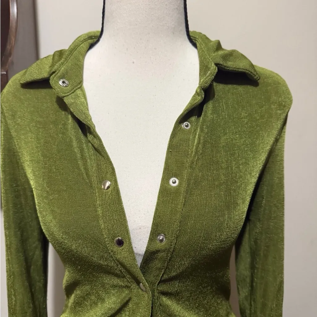 Princess Polly | Green Button-Up Long Sleeve Top - Image 2