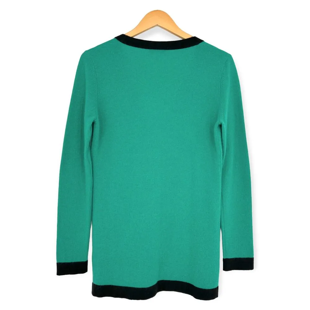 Garnet Hill | Small | 100% Cashmere Teal w/ Black Trim Button Down Cardigan - Image 5