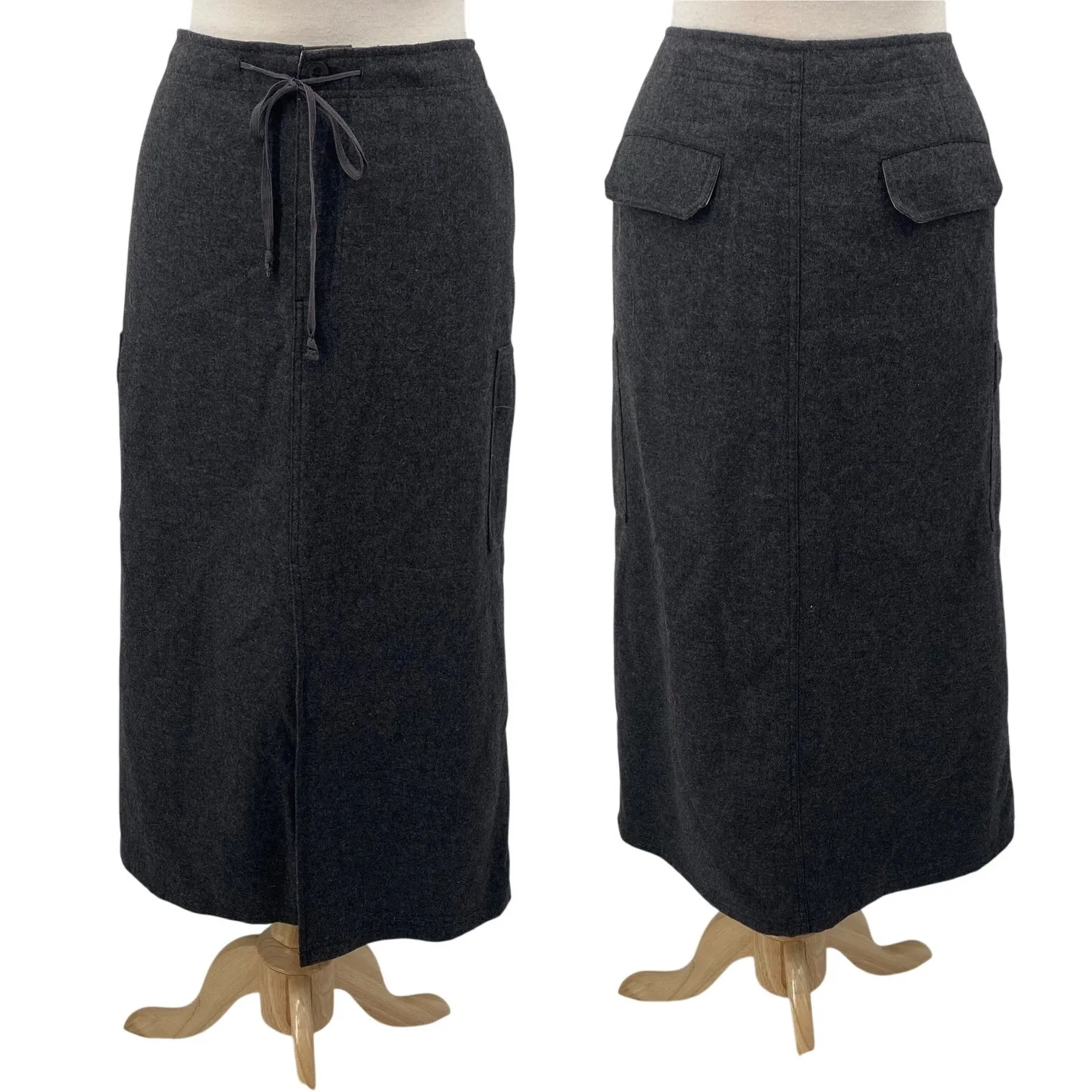 Vintage Eddie Bauer Wool Cargo Skirt Cinched Waist Maxi Gray Petite Womens 12P - Image 2