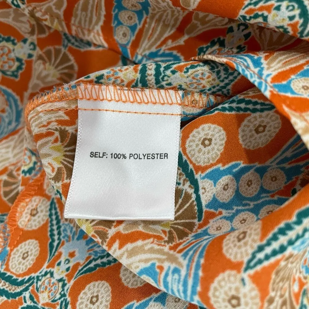 Rose & Olive Tunic Top Womens Color Orange Floral Long Sleeve Sz M - Image 5