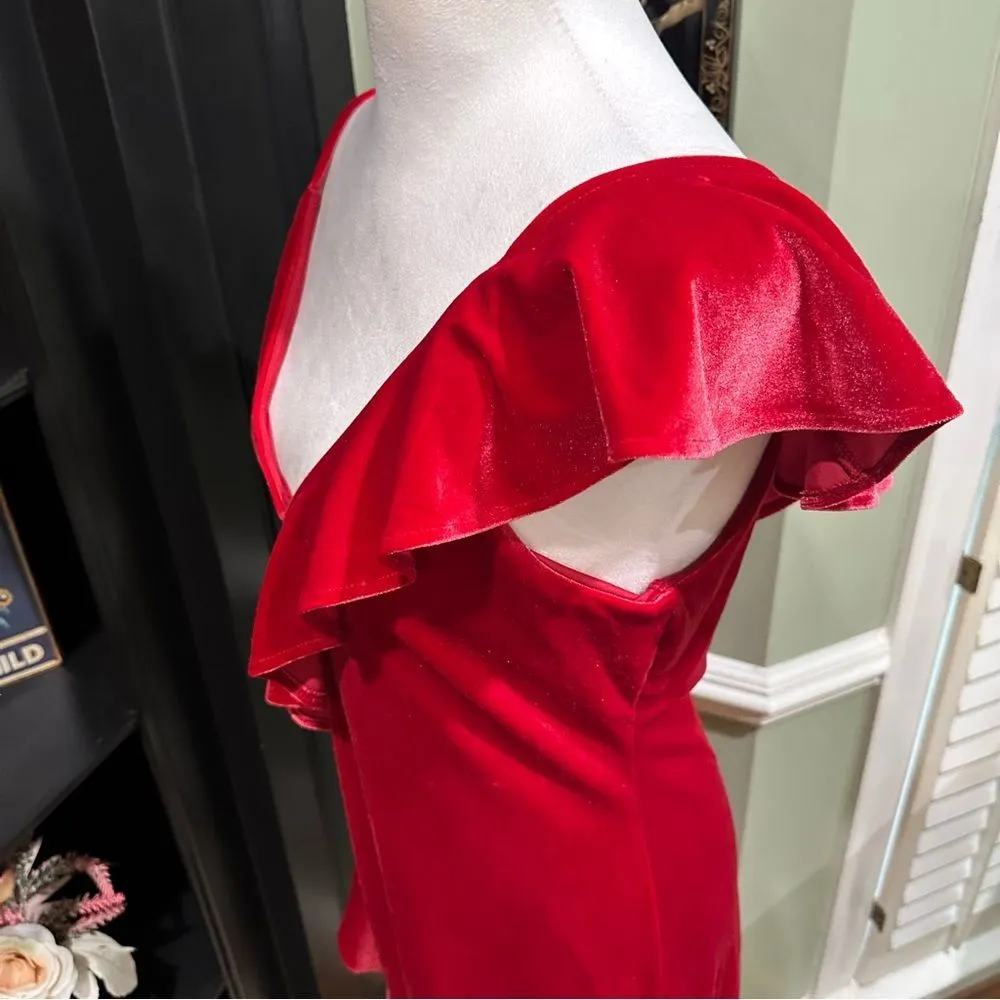 Express Red Velvet Ruffle Dress – Size Medium - Image 7