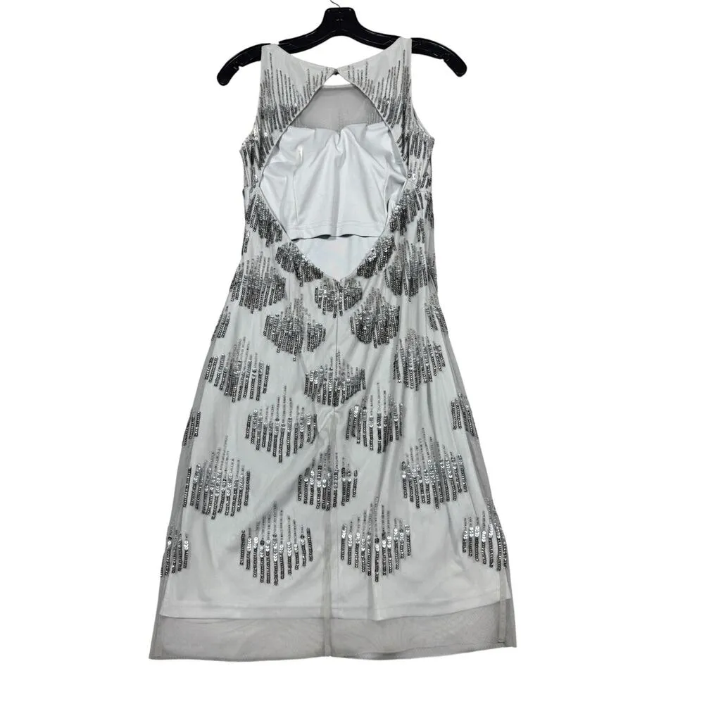 Gianni Bini Silver Sequin Mesh Cocktail Dress Size 4 - Image 4