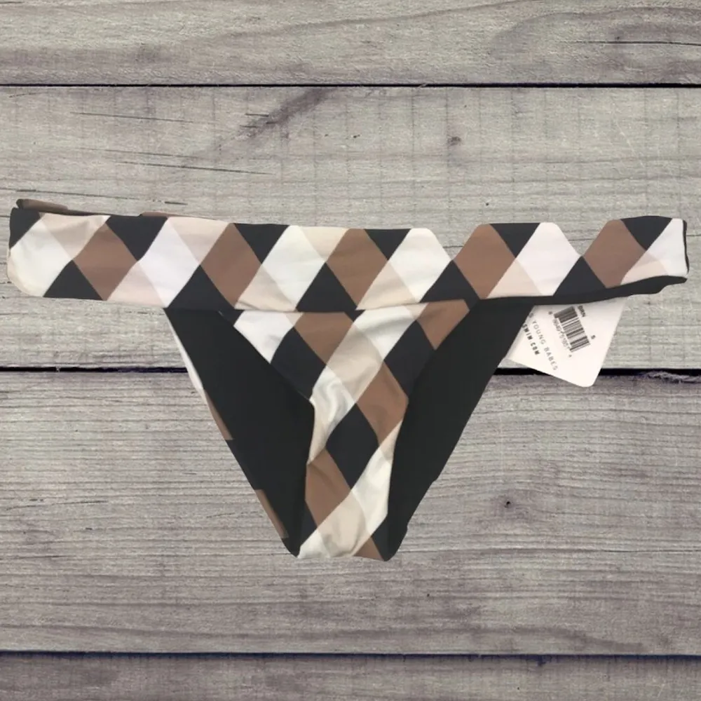 VYB Boxed Out Mocha Stripe Plaid Bikini Bottoms L - Image 3