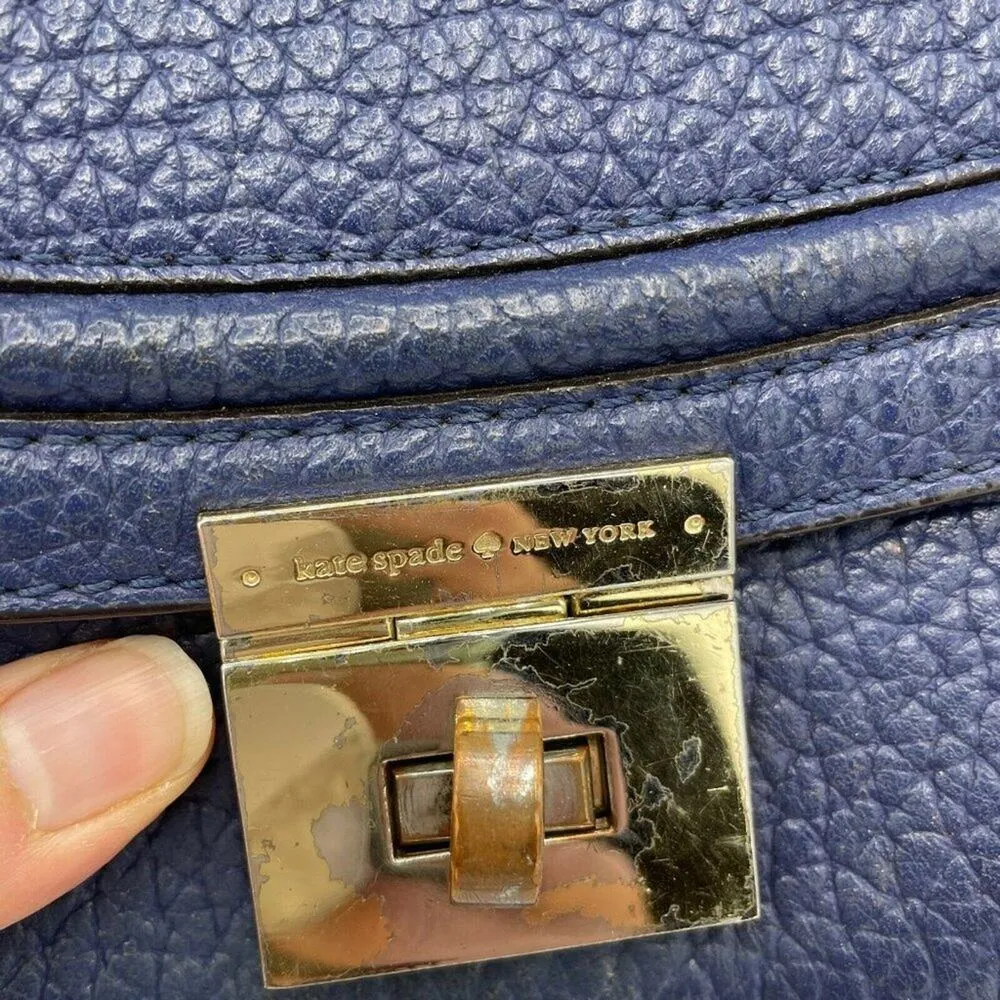 Kate Spade NY Merrick Blue Crossbody Handbag Pebbled Leather Purse Bag Gold - Image 3
