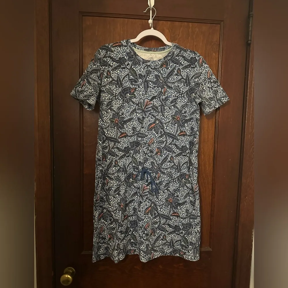 Tori Burch Tory Burch Blue Floral Print Drawstring T-Shirt Dress XS - Image 2