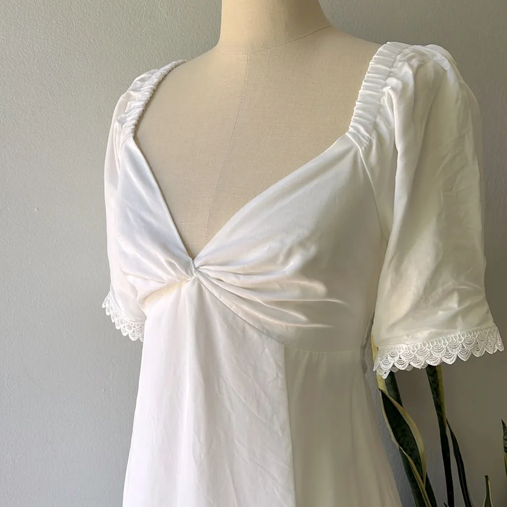 She + Sky•White Cotton Puff-Sleeve Fit & Flare Dress•Size S - Image 3