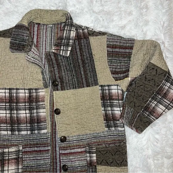 Vintage Quilted Patchwork Earth Toned / Neutral Button Up Jacket/Cardigan Medium - Image 2