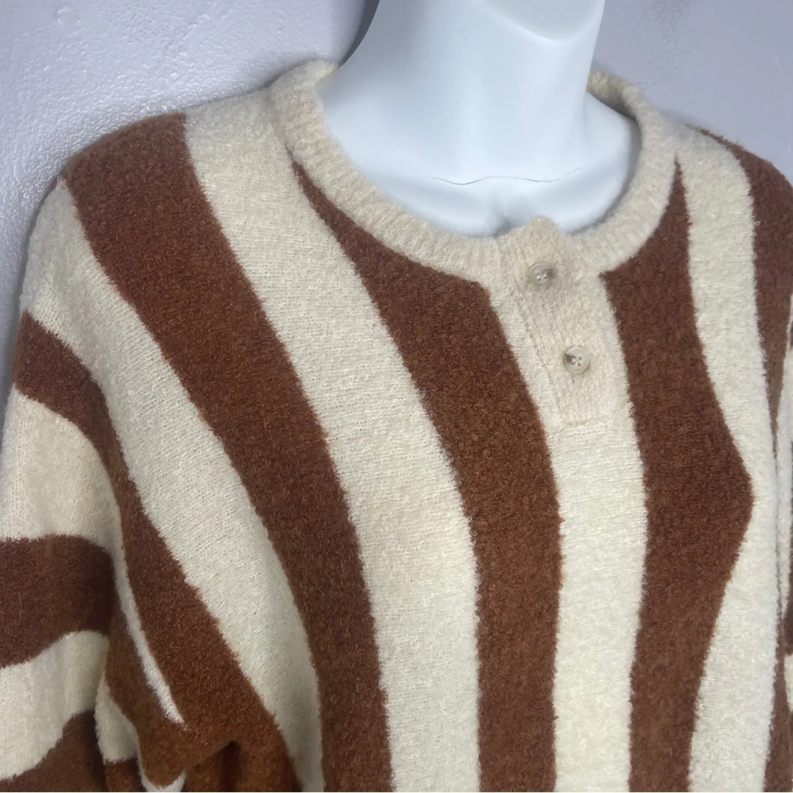 CALLAHAN KNITWEAR Fuzzy Striped Knit Sweater Womens XS Wool Twee Academia Winter Brown - Image 4